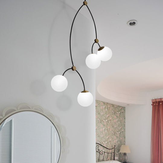 Modern 4-Light Study Room Ceiling Chandelier With White/Clear Glass Global Shade