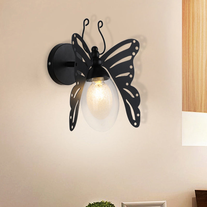 Modern Black Glass Butterfly Wall Lamp - Bedroom Sconce Light Fixture