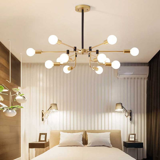 Contemporary Starburst Chandelier: Metal Ceiling Light For Bedroom With Gold Arm - 6/12/16 Lights 12