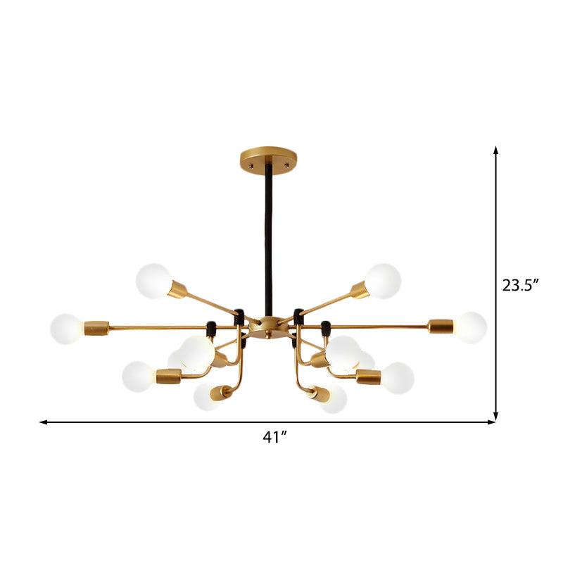Contemporary Starburst Chandelier: Metal Ceiling Light For Bedroom With Gold Arm - 6/12/16 Lights