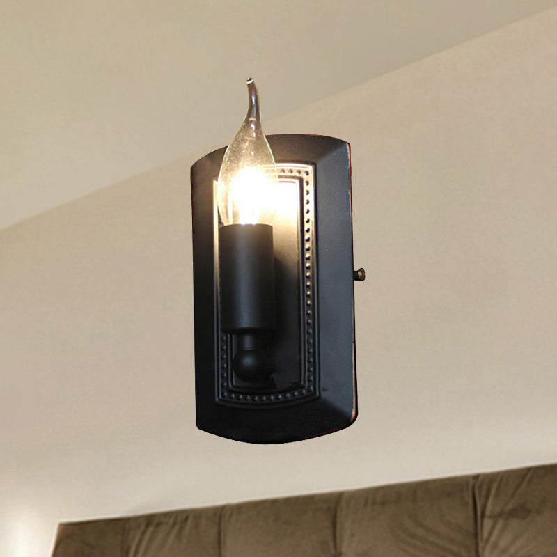 Industrial Bedroom Sconce Lighting Fixture With Clear Glass Candle Shade - Antique Matte Black Wall