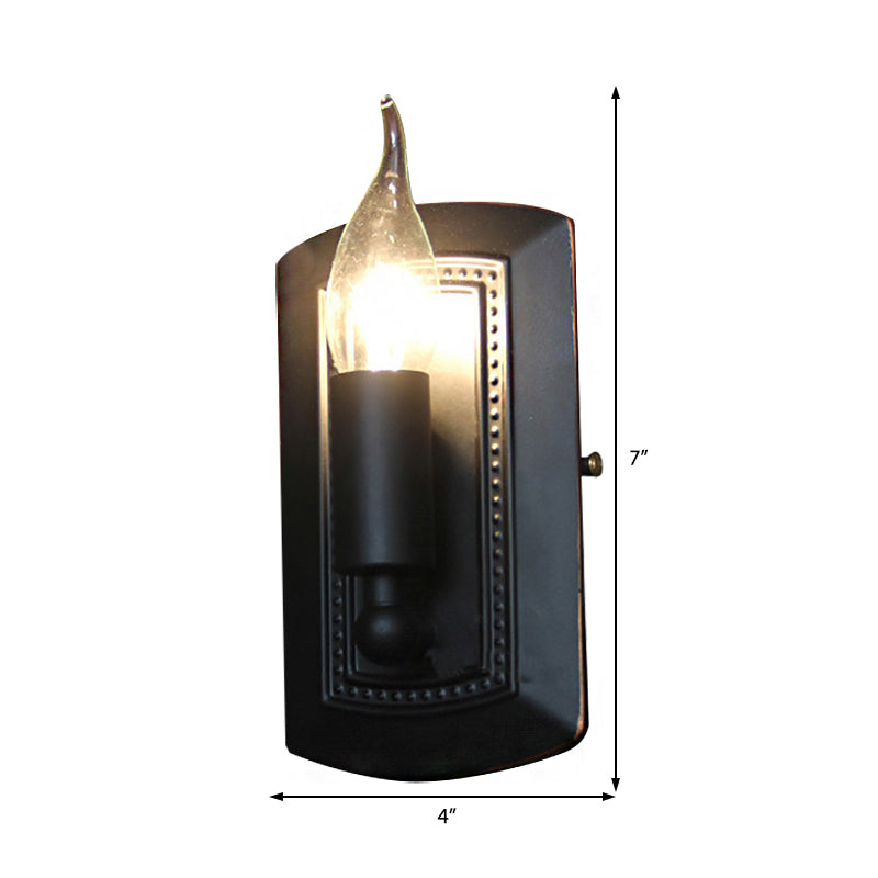 Industrial Bedroom Sconce Lighting Fixture With Clear Glass Candle Shade - Antique Matte Black Wall