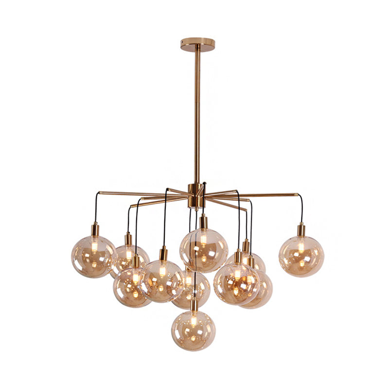 Modern Starburst Chandelier Light With Clear/Amber Glass Globes - 11 Lights For Living Room