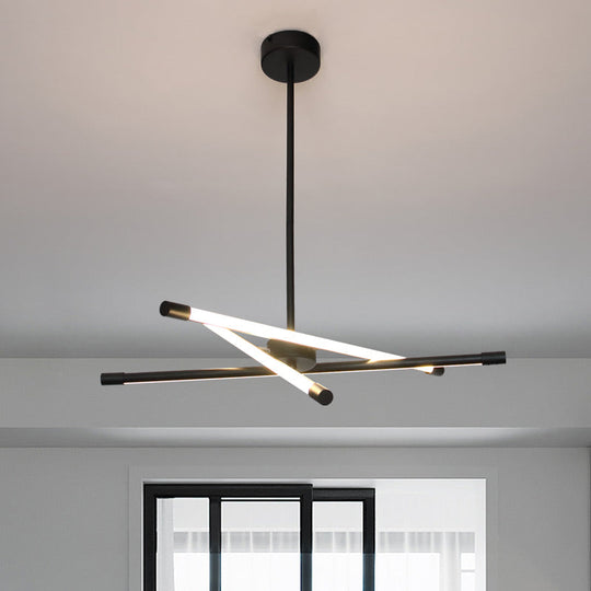 Sleek Linear Tube Metal Chandelier - Black LED Hanging Lamp for Living Room