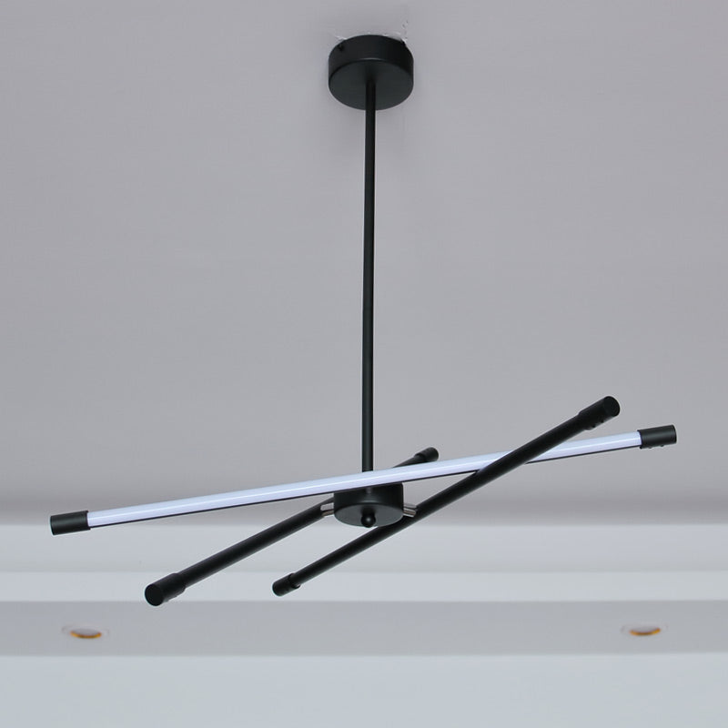 Sleek Linear Tube Metal Chandelier - Black LED Hanging Lamp for Living Room