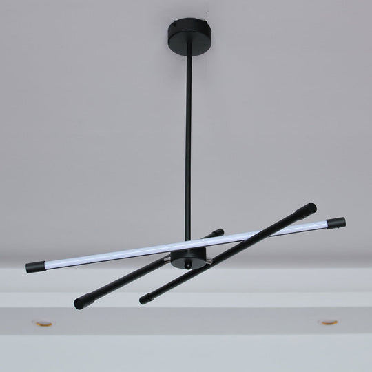 Modern Linear Tube Led Chandelier - Sleek Metal Black Ideal For Living Room Lighting