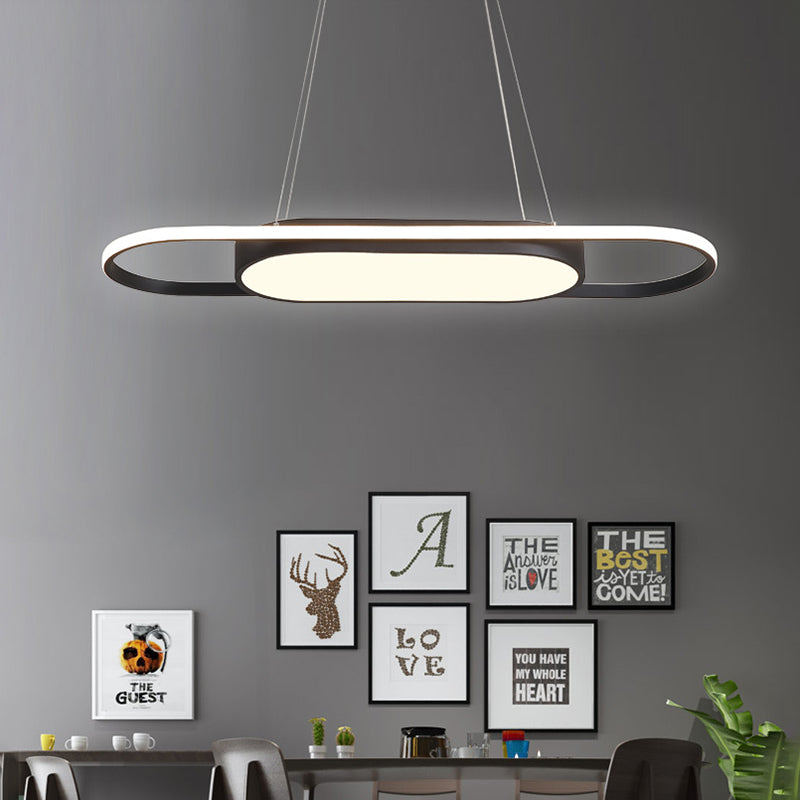 Sleek Oval Acrylic Chandelier Light – Simple Style in Black or White with LED – Choose Warm, White or Natural Light