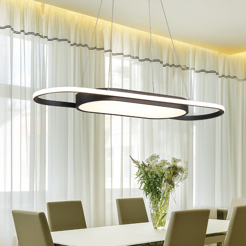 Sleek Oval Acrylic Chandelier Light – Simple Style in Black or White with LED – Choose Warm, White or Natural Light