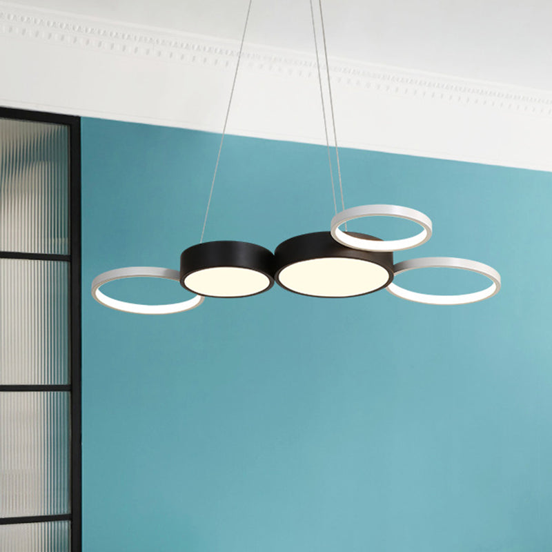 Modern Round Hanging Chandelier - Acrylic Black And White Led Suspension Light For Dining Room In