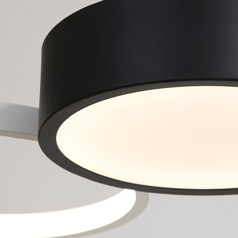 Modern Round Hanging Chandelier - Acrylic Black And White Led Suspension Light For Dining Room In