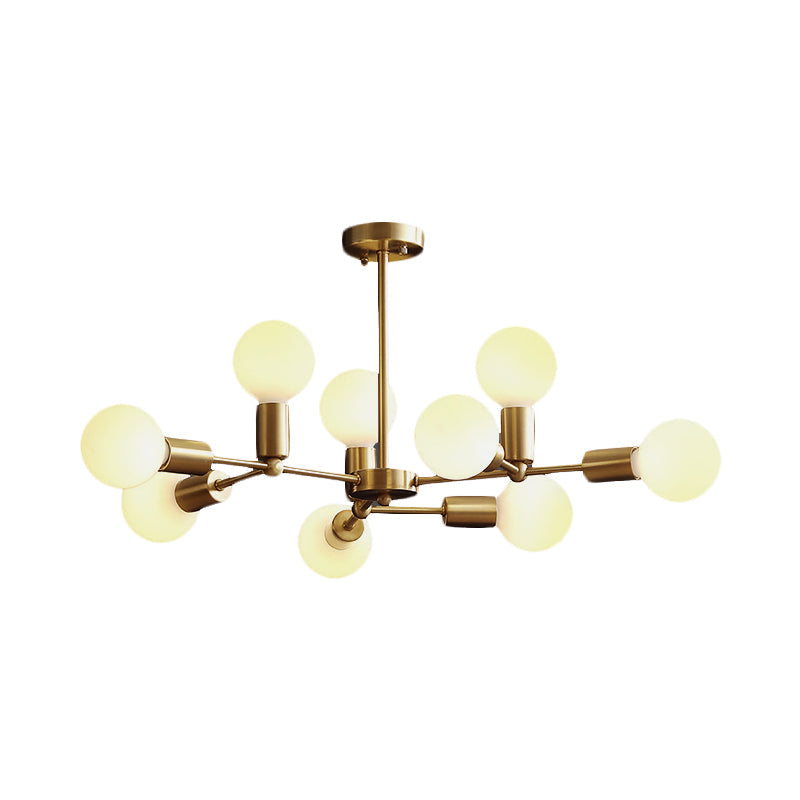 Modern Opal Glass Branch Chandelier With Hanging Brass Arm - 6/9/12 Lights For Bedroom