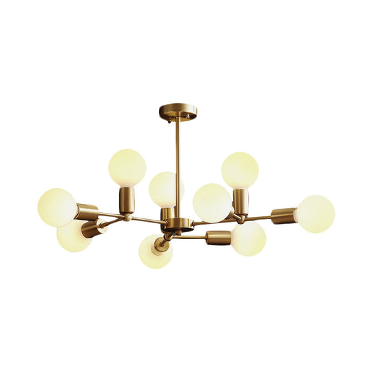 Modern Opal Glass Branch Chandelier With Hanging Brass Arm - 6/9/12 Lights For Bedroom