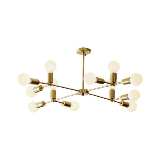 Modern Opal Glass Branch Chandelier With Hanging Brass Arm - 6/9/12 Lights For Bedroom