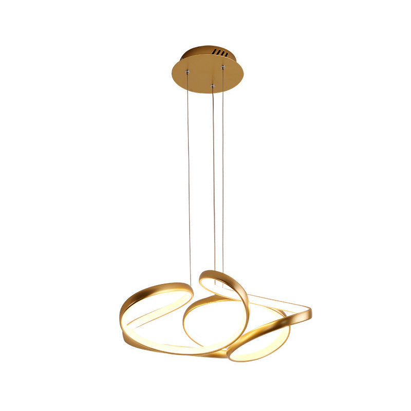 Simple Gold/Coffee Wave Acrylic Chandelier LED Hanging Lamp, ideal for Dining Room, 14"/19.5" Wide