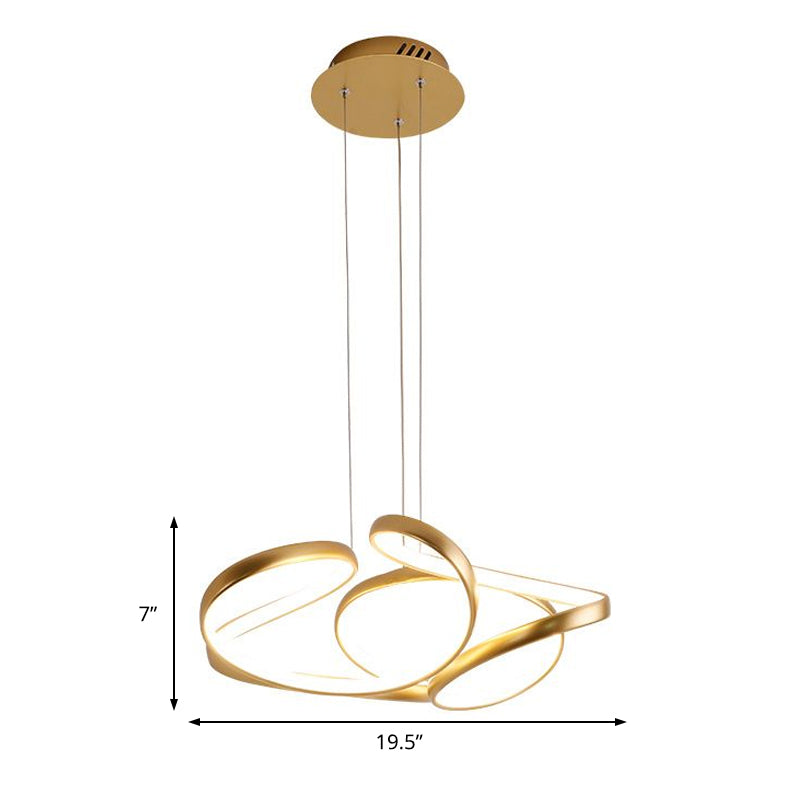 Simple Gold/Coffee Wave Acrylic Chandelier LED Hanging Lamp, ideal for Dining Room, 14"/19.5" Wide