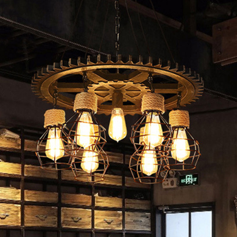 Industrial Metal Wagon Wheel Chandelier Lamp - Black 5/7-Light Living Room Hanging Light