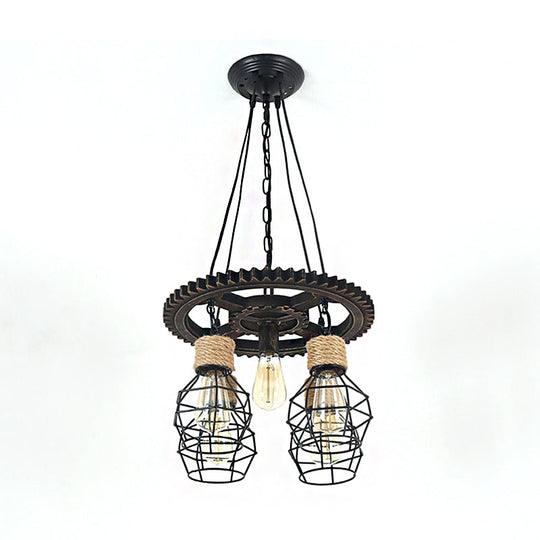 Black Metal Industrial Wagon Wheel Chandelier - 5/7-Light Living Room Hanging Lamp