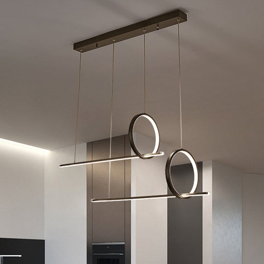 Sleek Acrylic Linear And Ring Ceiling Chandelier In Black With Warm/White Light - 1/2 Hanging 2 /