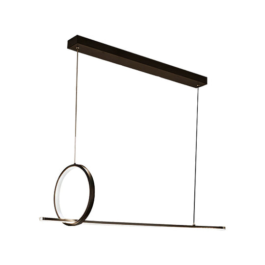 Sleek Acrylic Linear And Ring Ceiling Chandelier In Black With Warm/White Light - 1/2 Hanging
