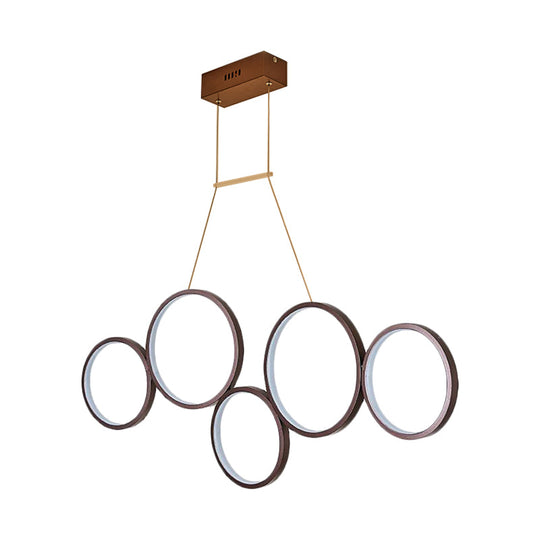 Simple Style Acrylic Multi-Ring Chandelier Lamp with 3/5 Lights - White/Coffee Hanging Light Fixture for Kitchen