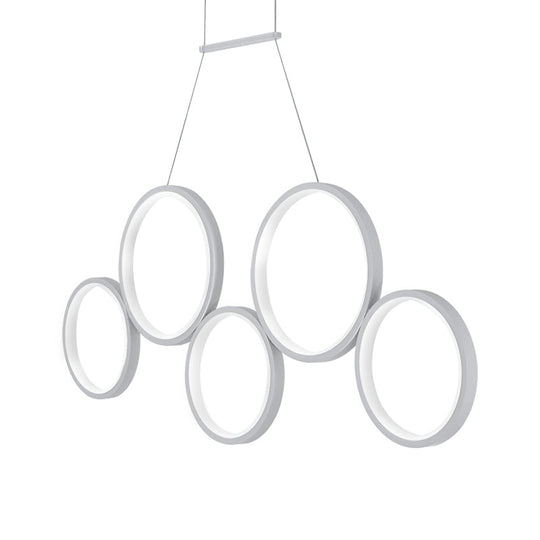 Simple Style Acrylic Multi-Ring Chandelier Lamp with 3/5 Lights - White/Coffee Hanging Light Fixture for Kitchen