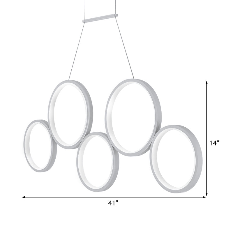 Simple Style Acrylic Multi-Ring Chandelier Lamp with 3/5 Lights - White/Coffee Hanging Light Fixture for Kitchen