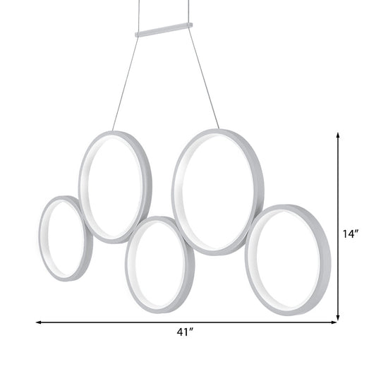 Simple Style Acrylic Multi-Ring Chandelier Lamp with 3/5 Lights - White/Coffee Hanging Light Fixture for Kitchen