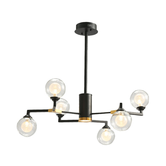 Contemporary Clear Glass Sphere Chandelier With Radial Design And Led Lights - Black Finish