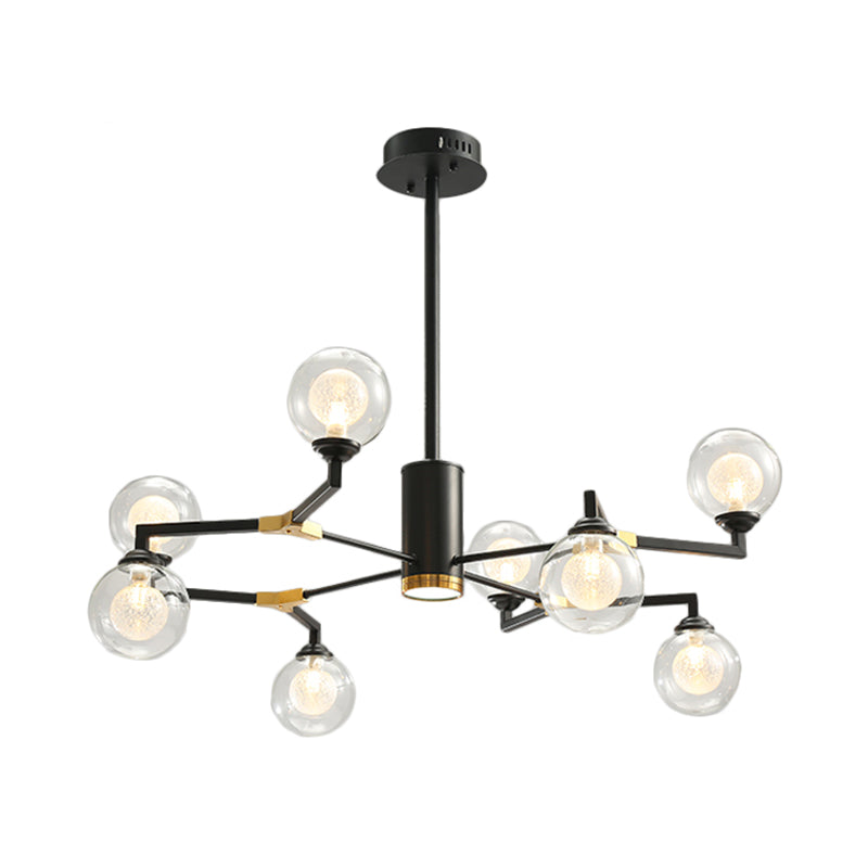 Contemporary Clear Glass Sphere Chandelier With Radial Design And Led Lights - Black Finish