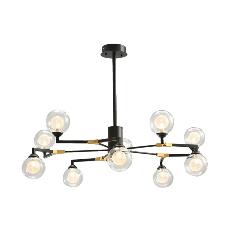 Contemporary Clear Glass Sphere Chandelier With Radial Design And Led Lights - Black Finish