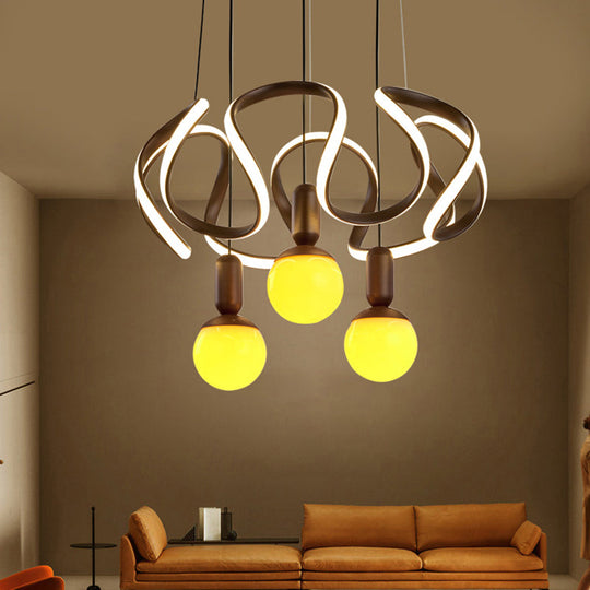 Modern Opal Glass Globe Chandelier Light - 3 Lights, Coffee Hanging Design with Abstract Acrylic Decoration