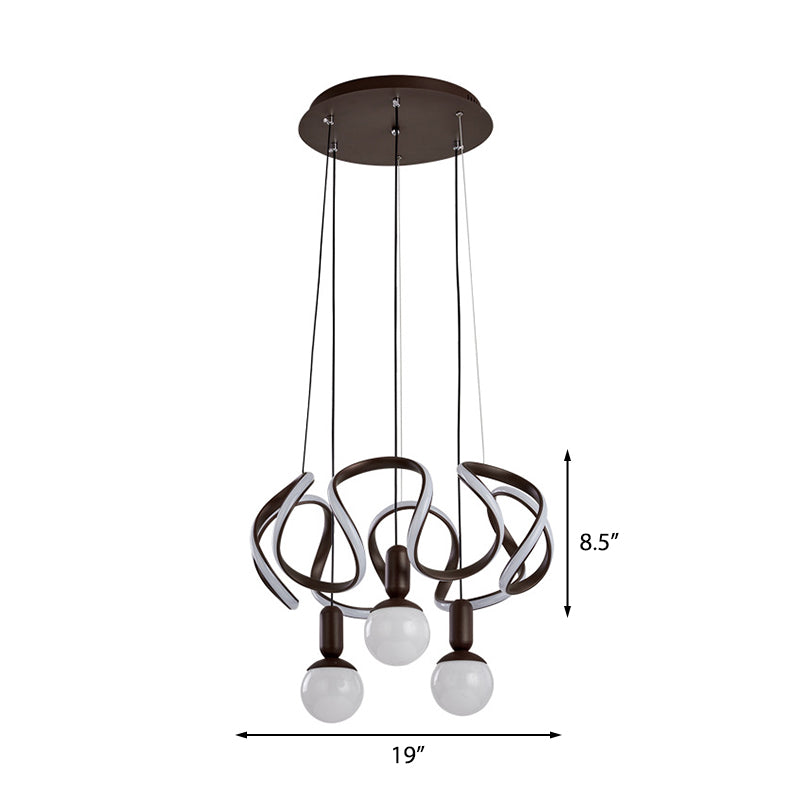 Modern Opal Glass Globe Chandelier Light - 3 Lights, Coffee Hanging Design with Abstract Acrylic Decoration