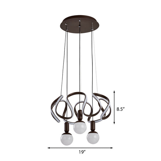 Modern Opal Glass Globe Chandelier Light - 3 Lights, Coffee Hanging Design with Abstract Acrylic Decoration