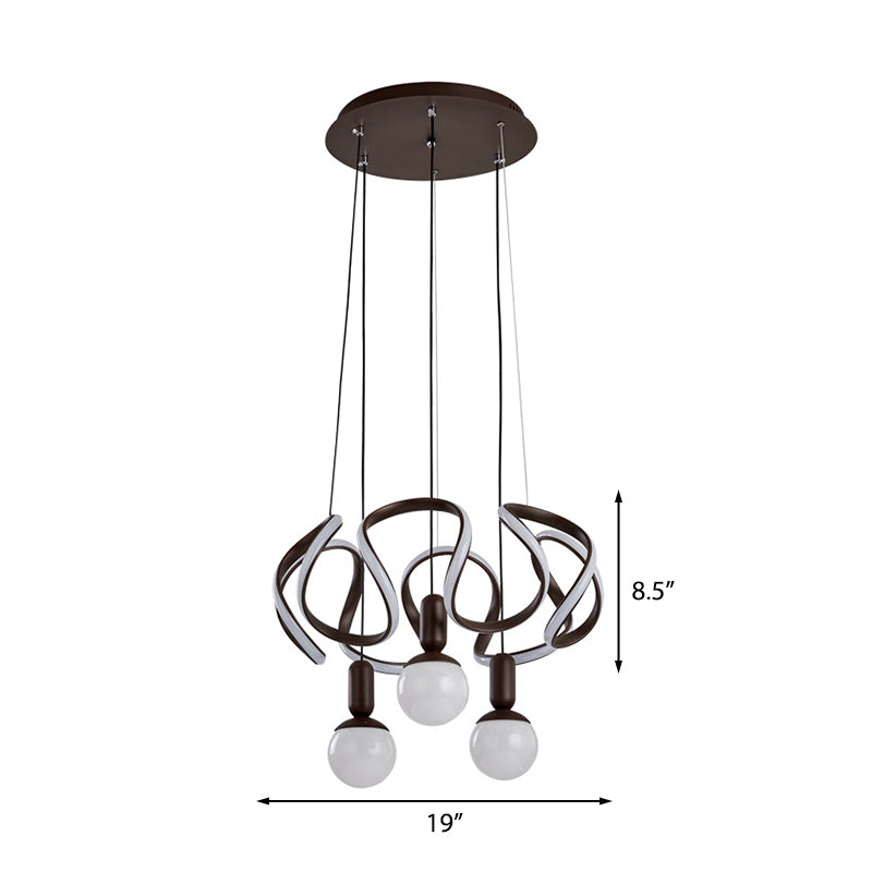 Modern Opal Glass Globe Chandelier With Abstract Acrylic Decoration - 3 Lights