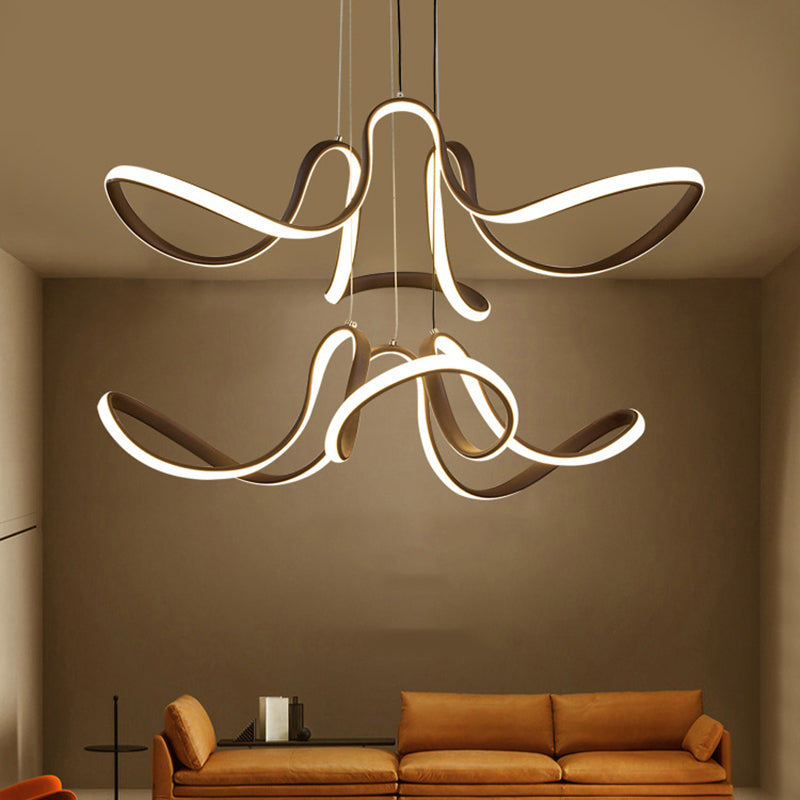 Modern Acrylic Coffee Led Chandelier: 2-Tier Curve Design For Dining Room
