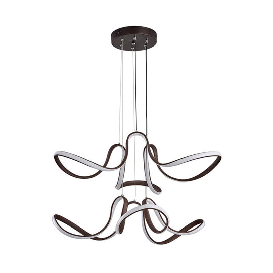 Modern Acrylic Coffee LED Chandelier Light - 2 Tiers, Curve Design - Perfect for Dining Room