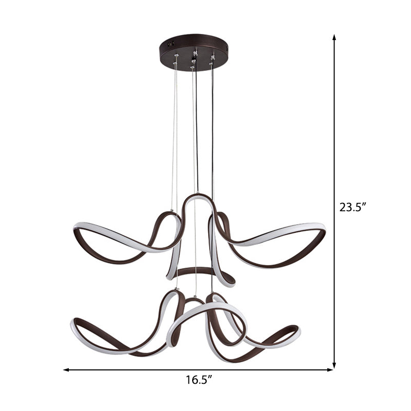 Modern Acrylic Coffee LED Chandelier Light - 2 Tiers, Curve Design - Perfect for Dining Room