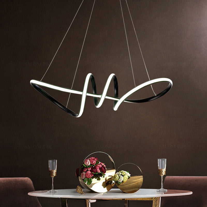 Minimalist Black Spiral Chandelier: LED Acrylic Hanging Light Kit for Dining Room