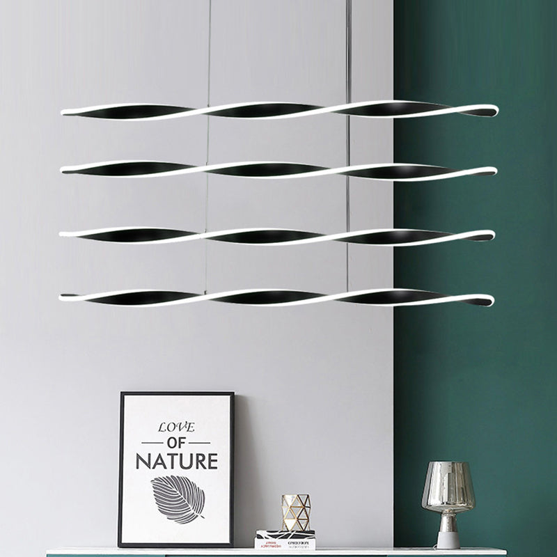 Modern Led Chandelier With Black Acrylic Spiral Pendant Light - Ideal For Dining Room