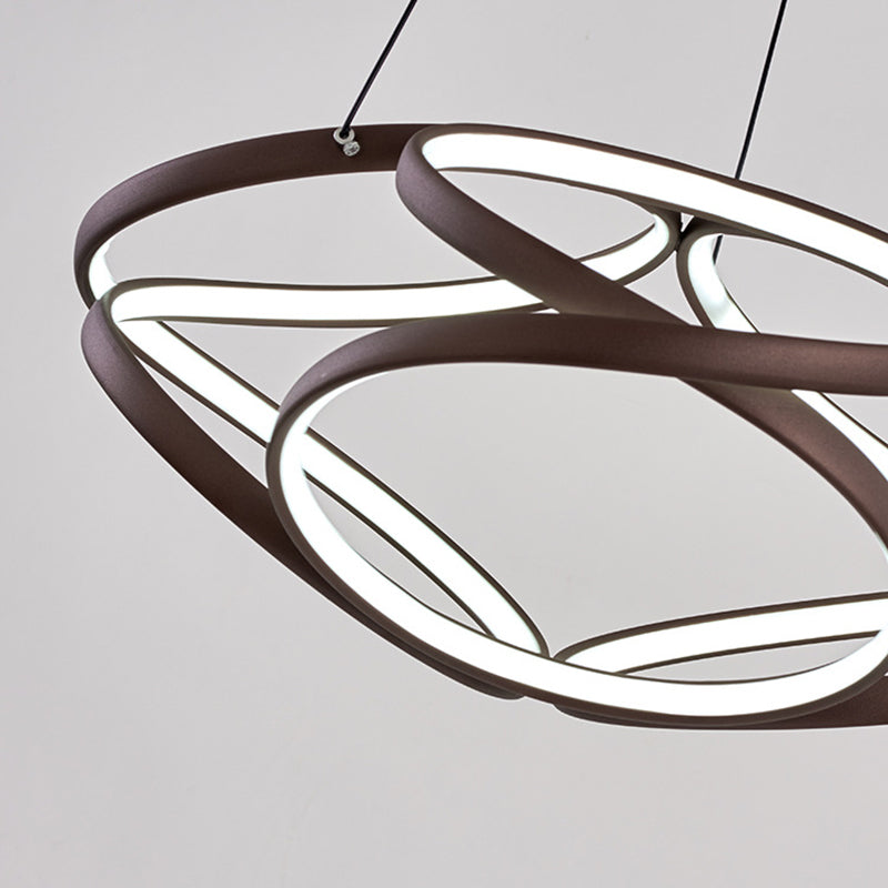 Modern Acrylic Coffee LED Chandelier Light - Seamlessly Curved Suspension for Living Room