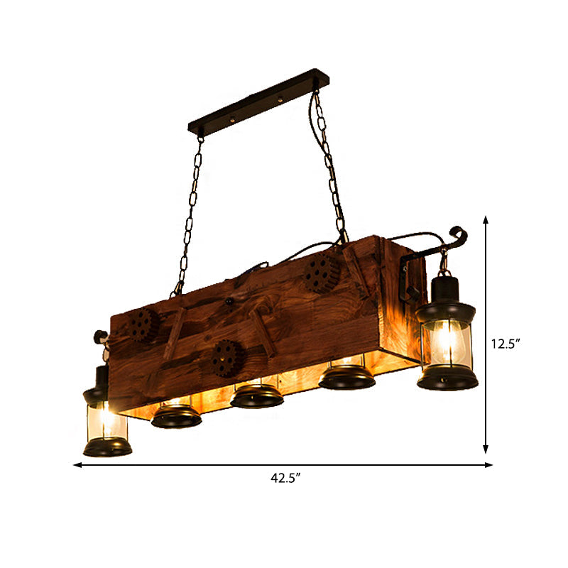 Coastal Black 6-Bulb Lantern Ceiling Lamp for Living Room with Rectangle/Fish Design