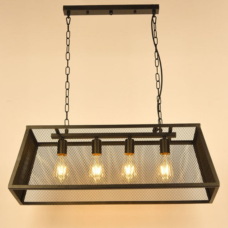 Industrial Black Metal Pendant Light Fixture - 4 Rectangular Frame Chain/Downrods Included / Chain