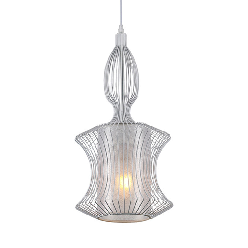 Modern Silver Lantern Cage Pendant Light with Cylinder Shade