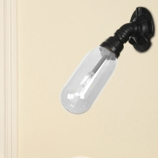 Industrial Black Wall Sconce With Clear Glass Light For Living Room