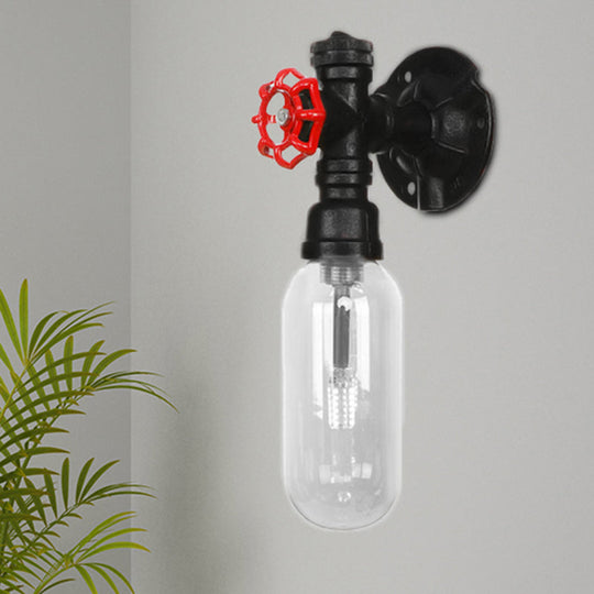 Industrial Black Wall Sconce With Clear Glass Light For Living Room / B