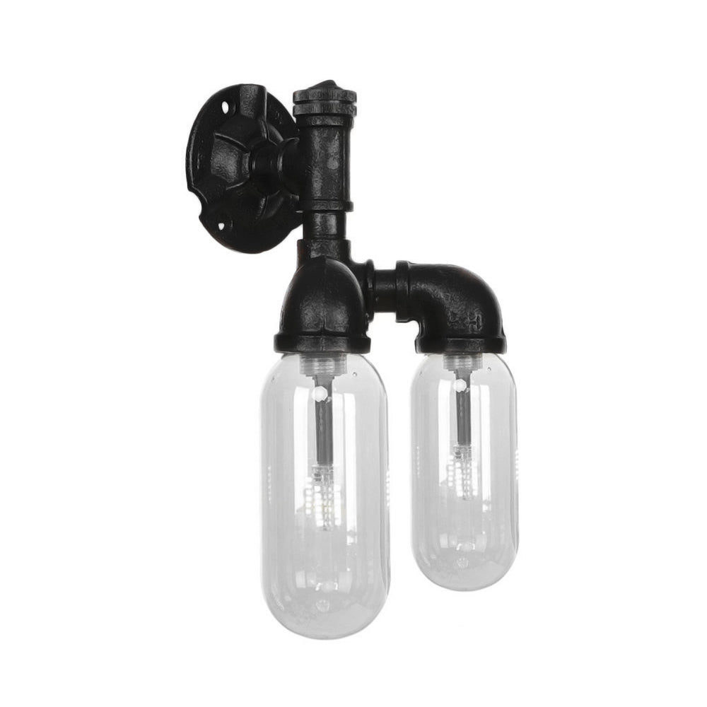 Industrial Metal Capsule Shade Wall Light Fixture With 2 Black Sconce Lamps And Pipe Design -