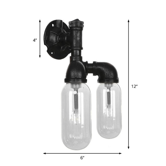 Industrial Metal Capsule Shade Wall Light Fixture With 2 Black Sconce Lamps And Pipe Design -