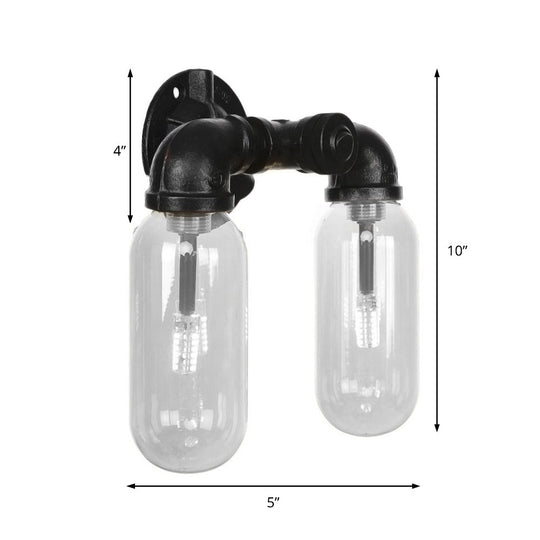 Industrial 2-Light Metal Sconce With Oval Shade And Wall Mount In Black - Perfect For Bedroom