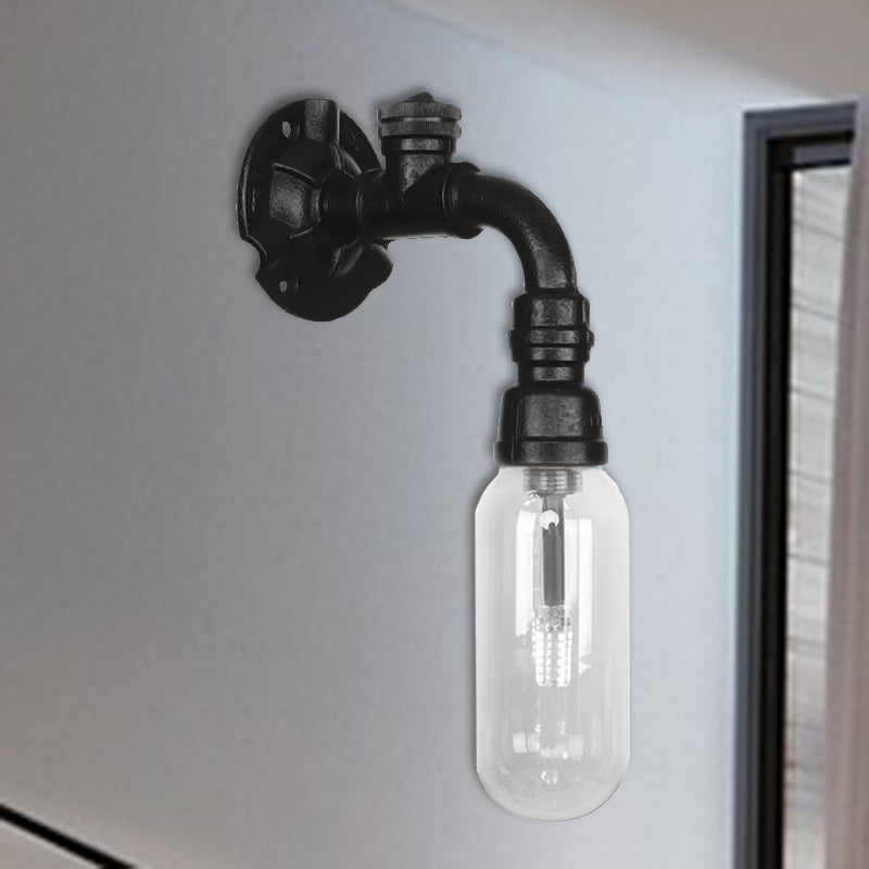 Industrial Black Capsule Shade Sconce Light With Clear Glass Wall Mount Corridor Lighting / D