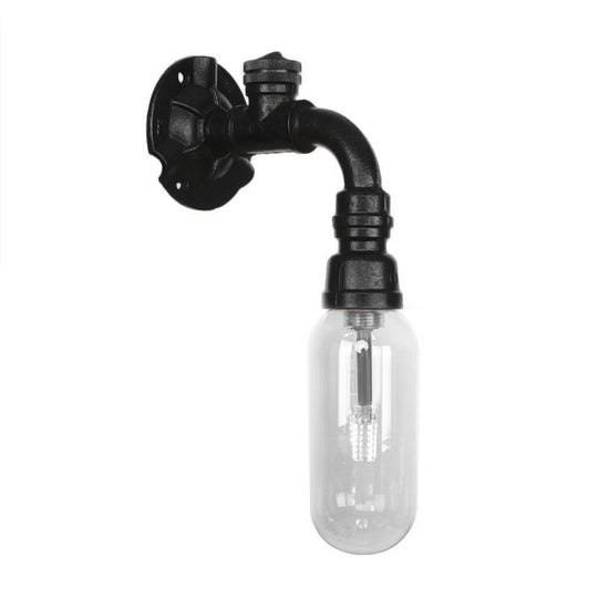 Industrial Black Capsule Shade Sconce Light With Clear Glass Wall Mount Corridor Lighting